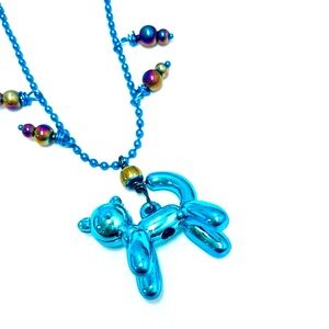 Aqua Blue Toyland Balloon Kitty Cat Necklace